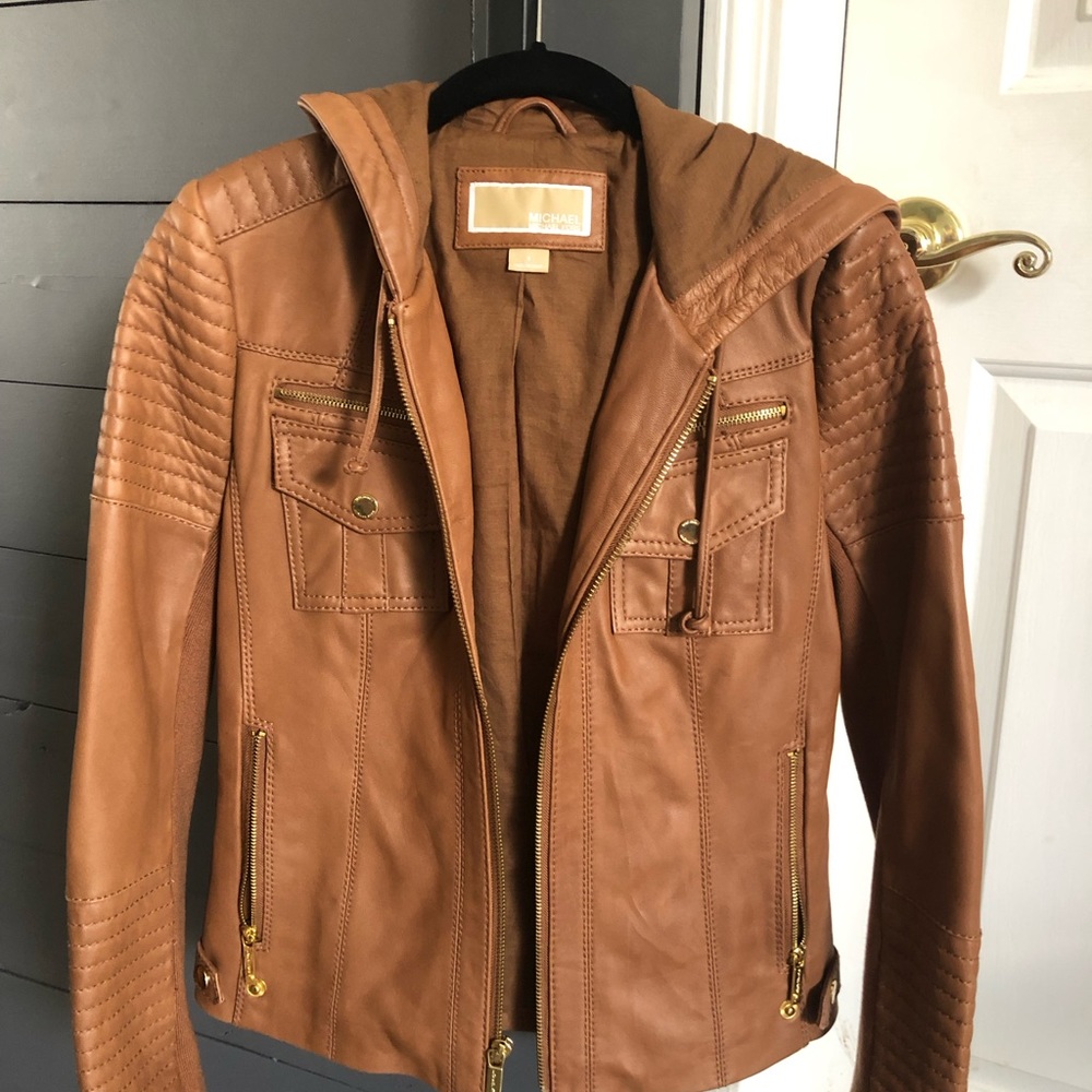 Michael Kors Tan leather jacket size small